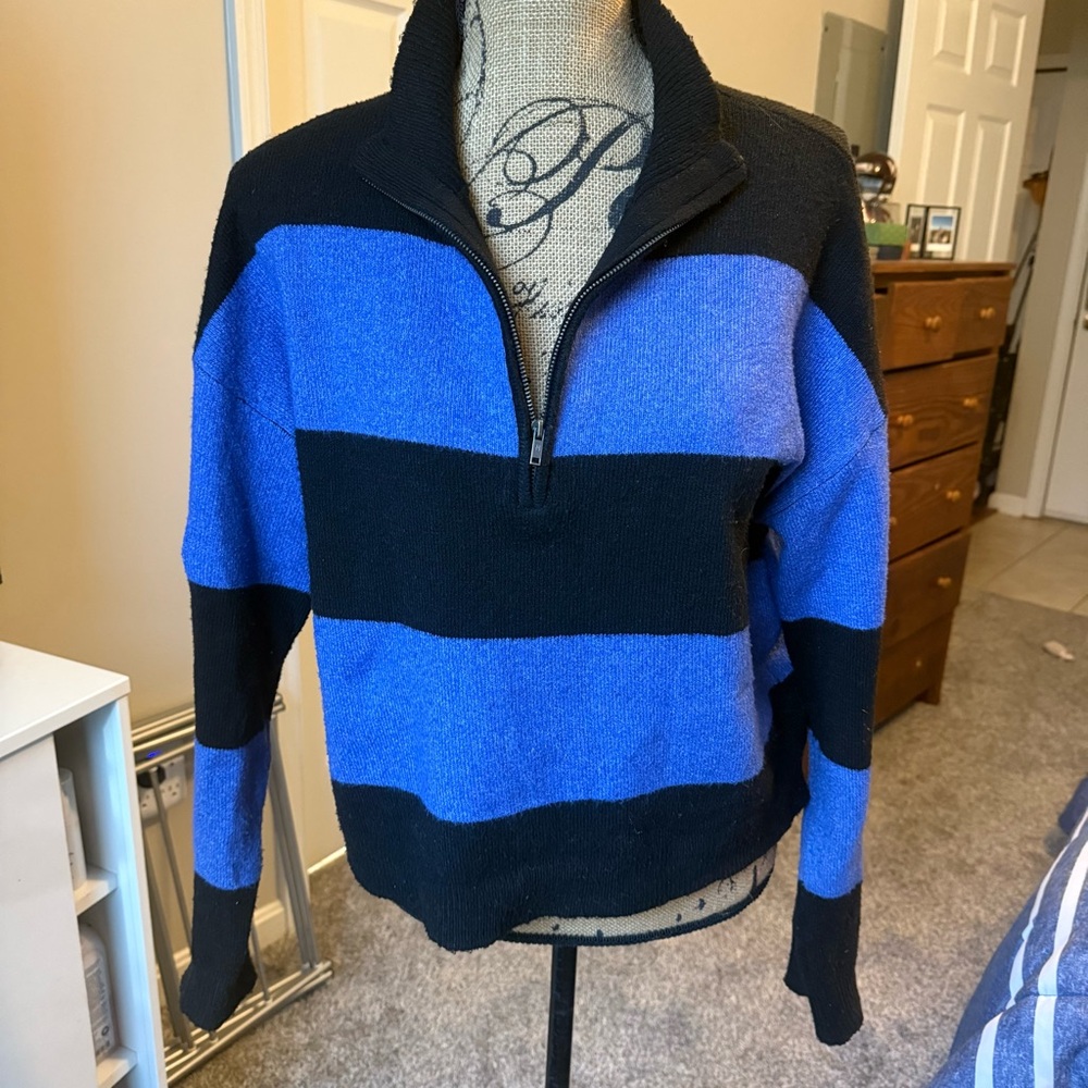Women’s Black and Blue Striped Sweater